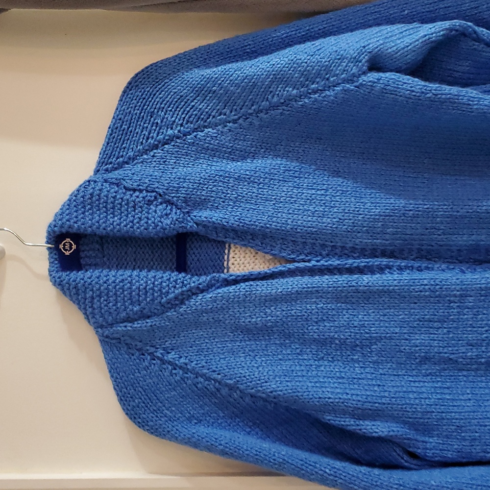 Hand Knit Bulky Cardigan Sweater Eagle Sweater Royal Blue XL - Picture 4 of 12
